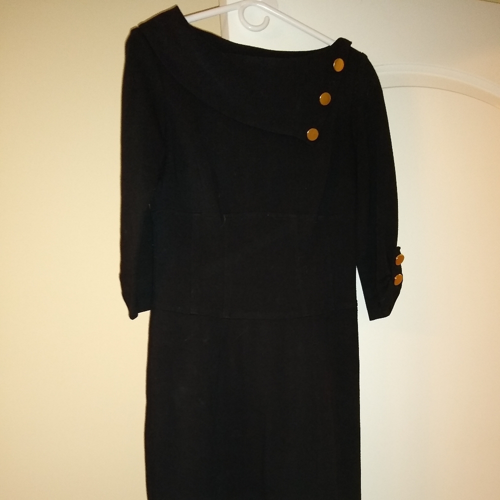 Beautiful Black Winter Dress with Folded Collar